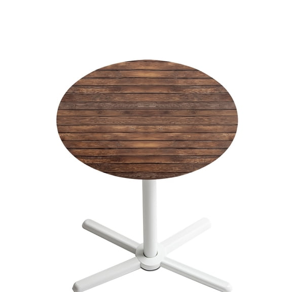 SEANATIVE Cocktail Table Topper Covers 24'' Diameter Round Table Cloth with Elastic Fit Breathable Washable Cocktail Table Top Cap Protection Decor for Picnic Party, Brown Wood Grain