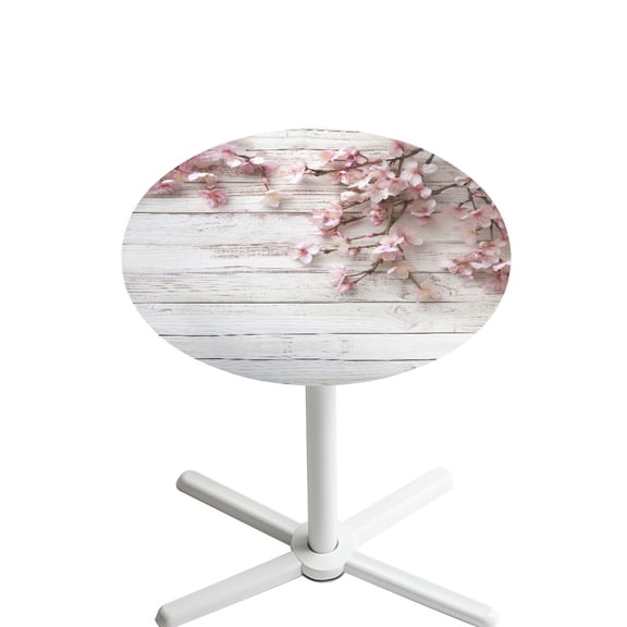 SEANATIVE Cocktail Tablecloth Round Table Cover Washable Elastic Tablecloth Fitted Spandex Table Cloth Cap Elastic Fit Table Cover for Gatherings Parties 24 Inch, Peach Blossom Wood Grain White