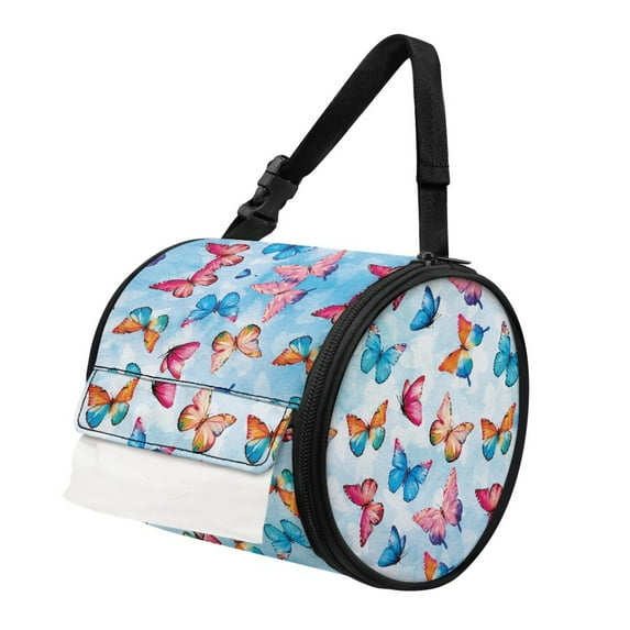 SEANATIVE Colorful Butterfly Round Paper Towel Bag Hanging Paper Towel Dispenser Cover for Home Office Reusable Round Tissue Holder for Car Toilet Paper Storage Holder Home Decoration