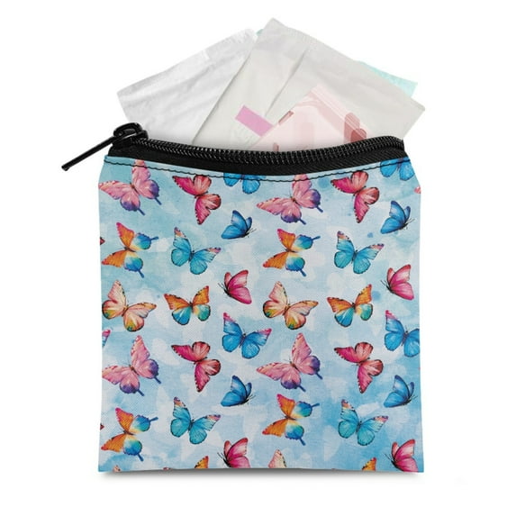 SEANATIVE Colorful Butterfly Sanitary Napkin Storage Bag for Women Easy to Clean Feminine Hygiene Organizer for Girls Portable Period Bag for Purse,1St Period Gifts