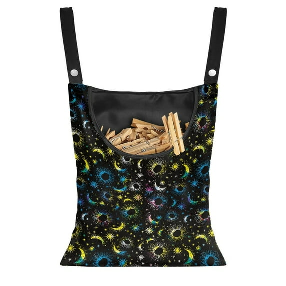 SEANATIVE Colorful Galaxy Star Clothespin Bag Clothes Pin Hanging Bag with Hanging Hook Soft Laundry Clothes Pin Holder Storage Waterproof Clothes Pin Bag, 12 x 14.5 Inch