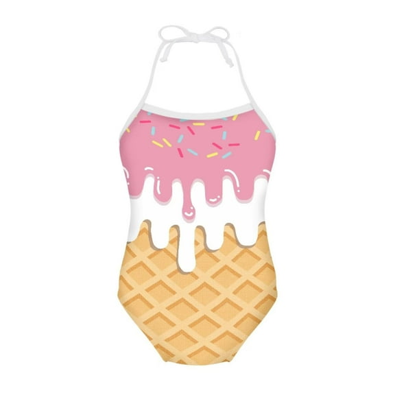 SEANATIVE Comfortable One Piece Swimwear for Girls Size 1-2 T Breathable Kids Girls Swimsuit Tankini Elastic Strawberry Cream Lace Up Bathing Suit