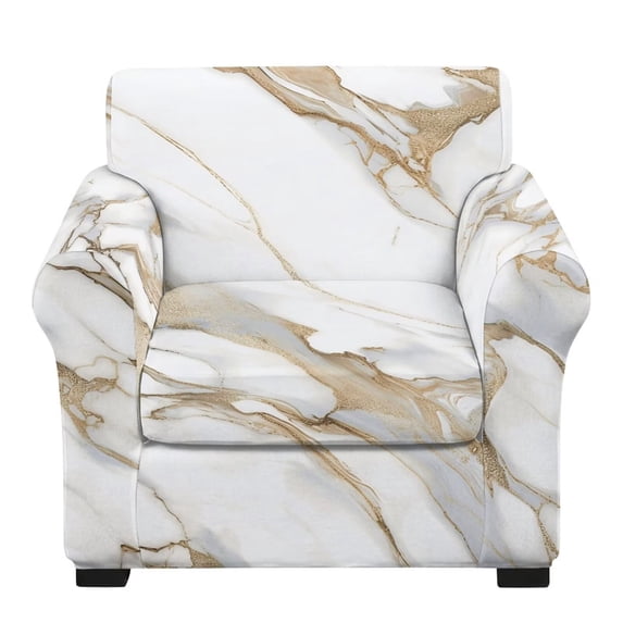 SEANATIVE Couch Cover Decorative Armchair Covers Sofa Slipcover Removable Furniture Protector Anti-Slip Machine Washable Sofa Cover for Living Room Decor, White Gold Gray Marble
