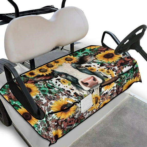 SEANATIVE Cow Golf Cart Seat Covers Club Car Sunflower Golf Cart Covers 2 Passenger Golf Cart Seat Towel Blanket with Pockets Universal Fit 2-Seat Golf Cart Automobile Decor Protector