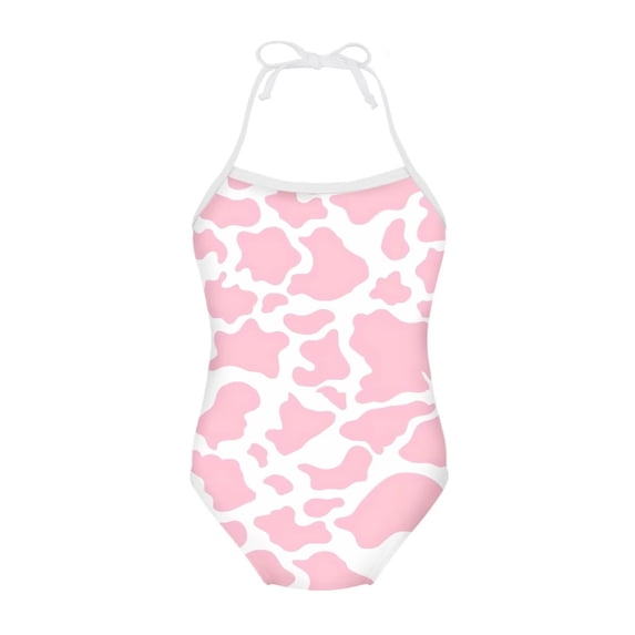 SEANATIVE Cow Print Kids Swimwear One Piece Size 7-8 Casual Pink Lace Up Swimsuit for Kids Girls Comfortable Lace Up Bathing Suit for Girls