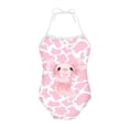 thumbnail image 1 of SEANATIVE Cow Print Lace Up Bathing Suit Size 1-2 T Casual Sleeveless Swimwear for Kids Girls Soft Axolotl Pink Tankini Swimsuit for Girls, 1 of 5