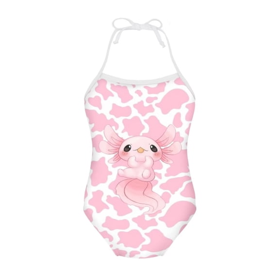 SEANATIVE Cow Print Lace Up Bathing Suit Size 1-2 T Casual Sleeveless Swimwear for Kids Girls Soft Axolotl Pink Tankini Swimsuit for Girls