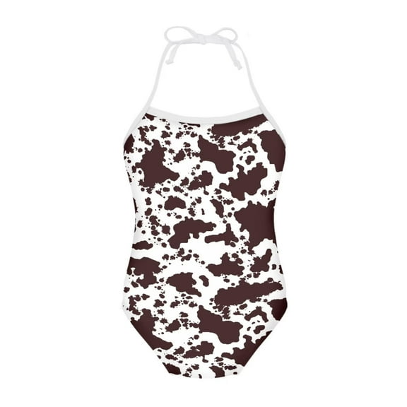 SEANATIVE Cow Print Lace Up One Piece Bathing Suit Brown Elastic Beach Kids Bikini Swimsuit Size 5-6 Skin-Friendly Swimwear Body Suits for Girls