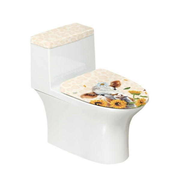 SEANATIVE Cow Print Toilet Tank Lid Cover Set of 2 Sunflower Cow Toilet Cover Elastic Edges Seat Covers Soft and Breathable Toilet Lid Covers for Bathroom Fits Most Toilet Tanks & Lids