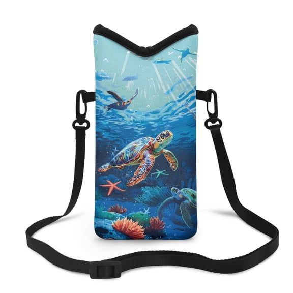 SEANATIVE Crossbody Bag Waterproof Cell Phone Case with Detachable Adjustable Strap Universal Mini Shoulder Bag Phone Carry Pouch for iPhone 15 /14 / 13/ 12 Pro, Sea Turtle Coral Starfish Blue