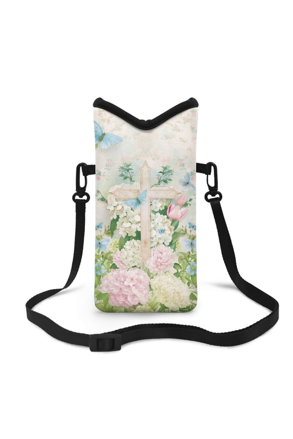 Crossbody Bags Small Cell Phone Case with Strap Universal Travel Bag Fits Most Smartphone for iPhone 15/14/13, for Samsung 22/23/24, Cross Hydrangea Tulip Floral Butterfly Leaf