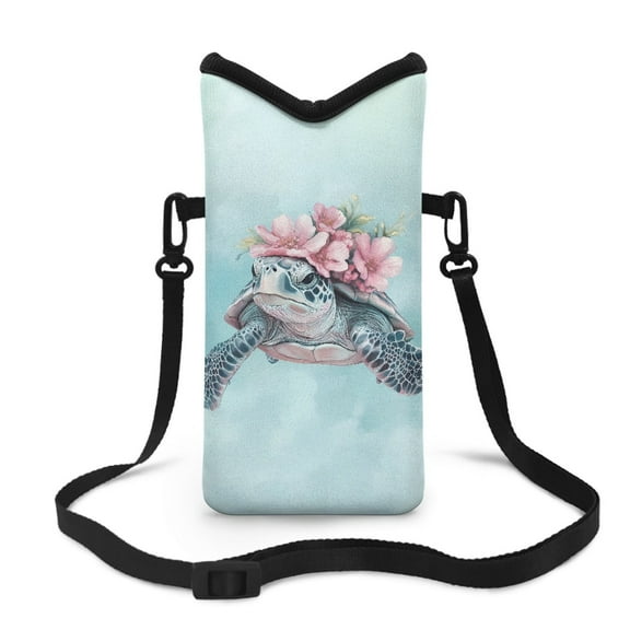 SEANATIVE Crossbody Phone Bag Cell Phone Case Pouch for Men Women Water-Resistant Phone Carrier with Adjustable Strap Small Satchel Bag Fits Most Smartphones, 8 x 4 inch, Sea Turtle Flower Teal