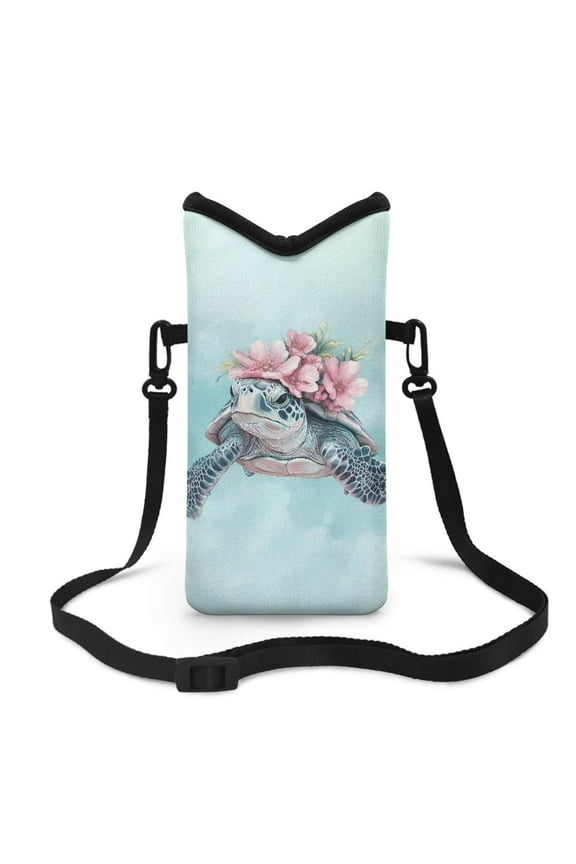 Crossbody Phone Bag Cell Phone Case Pouch for Men Women Water-Resistant Phone Carrier with Adjustable Strap Small Satchel Bag Fits Most Smartphones, 8 x 4 inch, Sea Turtle Flower Teal