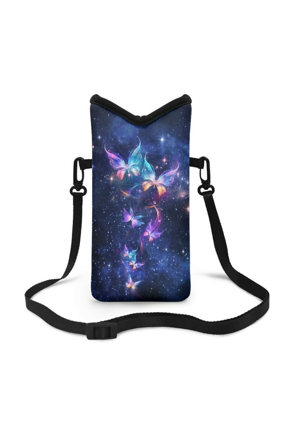 Crossbody Phone Bag Cell Phone Case Pouch for Men Women Water-Resistant Phone Carrier with Straps Small Satchel Bag Fits Most Smartphones, 8 x 4 inch, Galaxy Butterfly Dark Blue