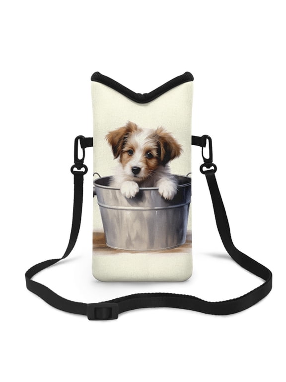 Crossbody Phone Bag Cell Phone Case Pouch Water-Resistant Phone Carrier with Adjustable Strap Small Satchel Bag Fits Most Smartphones, Cute Kromfohrlander Dog Iron Bucket Beige