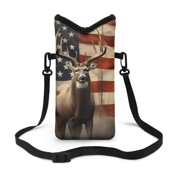 SEANATIVE Crossbody Phone Bag Water-Resistant Phone Carrier with Adjustable Strap Small Cell Phone Case Satchel Pouch Fits Most Smartphones for Men Women, 8 x 4 inch, American Flag Deer Pattern