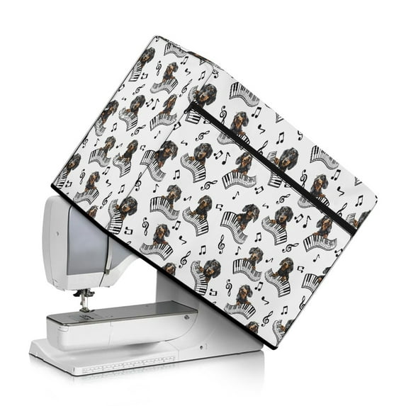 SEANATIVE Cute Dachshund Cover for Sewing Machine Dust Cover Music Notes Sewing Machine Cover Protective Dust Cover with Pockets for Most Standard Sewing Machines