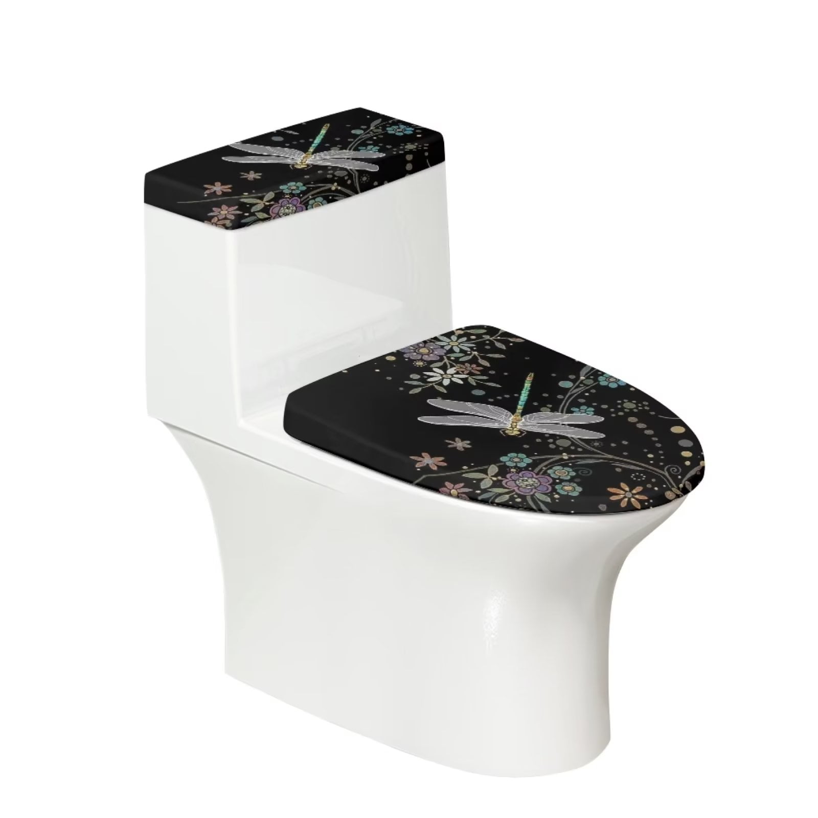 SEANATIVE Daisy Dragonfly Toilet Lid Cover and Toilet Tank Lid Cover