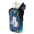 thumbnail image 1 of SEANATIVE Double Eyeglass Case with 2 Compartments, Portable Eyeglasses Case Zipper Glasses Pouch Shockproof Waterproof Lightweight Travel Eyewear Pouch Bag, White Cat Leaf Floral Green, 1 of 7