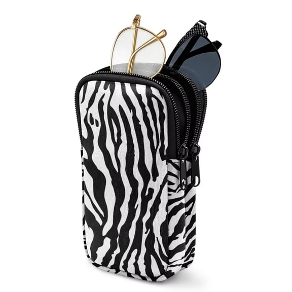 SEANATIVE Double Glasses Case Soft Portable 2 Compartment Eyeglass Sunglasses Pouch Portable Travel Eyewear Organizer Travel Eyeglasses Holder Bag with Zipper, Zebra Stripe