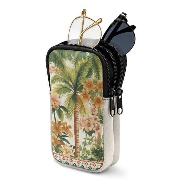 SEANATIVE Double Glasses Case for Women Men, Neoprene Zipper Eyeglass Pouch Water-Resistant Scratch-Proof Lightweight Travel Glasses Bag for Eyeglasses Sunglasses, Hawaii Palm Tree Floral