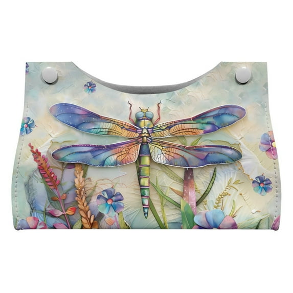 SEANATIVE Dragonfly Tissue Box Cover PU Leather Tissue Box Holder Rectangular Tissue Cover Flowers Tissue Paper Organizer for Bathroom Vanity Countertop Night Stands Desk Car Office 2 Pcs