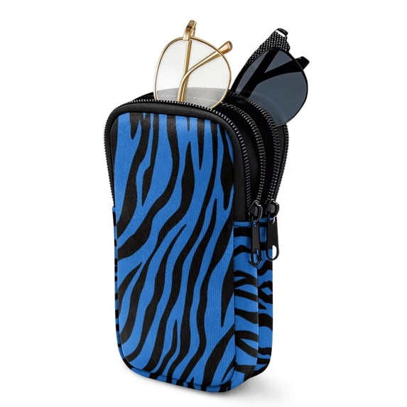 SEANATIVE Dual Compartment Eyeglasses Case Zipper Sunglasses Pouch Stylish Printed Lightweight Travel Eyewear Organizer Portable Glasses Pouch for Work Vacation Trips, Zebra Print Blue