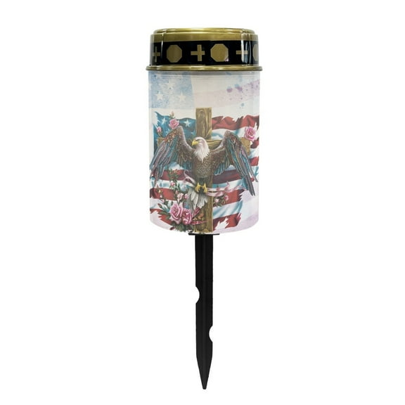 SEANATIVE Eagle Solar Memorial Lights for Graves Cross Cemetery Solar Lights for Grave American Flag Solar Pathway Lights Solar Powered Lights Landscape Lights Memorial Cemetery Decorations