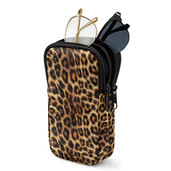 SEANATIVE Eyeglasses Case Dual Compartment Glasses Pouch with Zipper Water-Resistant Double Sunglasses Holder Lightweight Portable Eyeglass Case for 2 Pairs of Glasses, Leopard Print