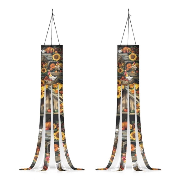 SEANATIVE Fall Chicken Thanksgiving Windsock 2 Piece Autumn Windsock Garden Hanging 40 Inch Thanksgiving Holiday Decoration for Fall Country Indoor Outdoor Yard Party Decor