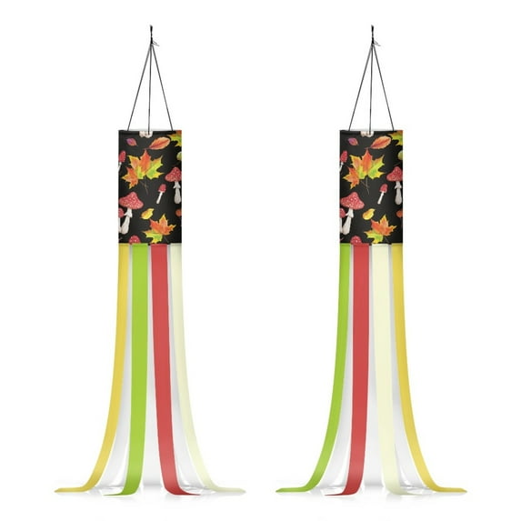 SEANATIVE Fall Maple Leaf Windsocks Flag Wind Socks with Tails 2 PCS Outdoor Hanging Thanksgiving Decoration for Home Yard Patio Lawn Garden Tree Party Supplies