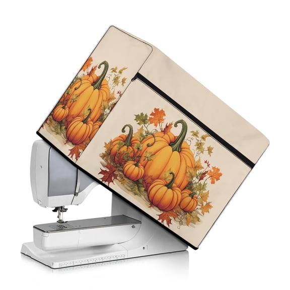 SEANATIVE Fall Pumpkin Sewing Machine Cover Pockets Maple Leaf Sewing Machine Protector Cover Easy Storage Sewing Machine Dust Cover for Home Decor Accessories