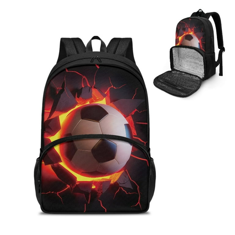 SEANATIVE Fire Soccer Backpack for Boys 8 12 Years Old Kids School Bag 4Th Grade Children 2 in 1 Bookbags with Lunch Compartment Insulated Walmart