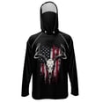 thumbnail image 1 of SEANATIVE Fishing Hoodie with Mesh Mask for Men Sun Protection Full Face Neck Coverage 4th of July Performance Fishing Shirt USA Theme Rash Guard, S, Deer Skull American Flag Pattern Black, 1 of 7