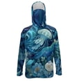 thumbnail image 1 of SEANATIVE Fishing Hoodie with Mesh Mask for Men Sun Protection Full Face Neck Coverage Breathable Comfortable Performance Fishing Shirt Rash Guard, 4XL, Jellyfish Flower Blue, 1 of 7