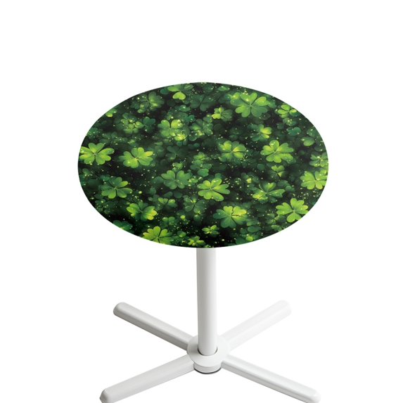 SEANATIVE Fitted Round Table Covers 24 x 24 Inch Highboy Tablecloth Easy to Install Cocktail Topper Cap Cover Small Bar Tablecloths for Parties Events Decor, Clover Leaf St. Patrick's Day Green