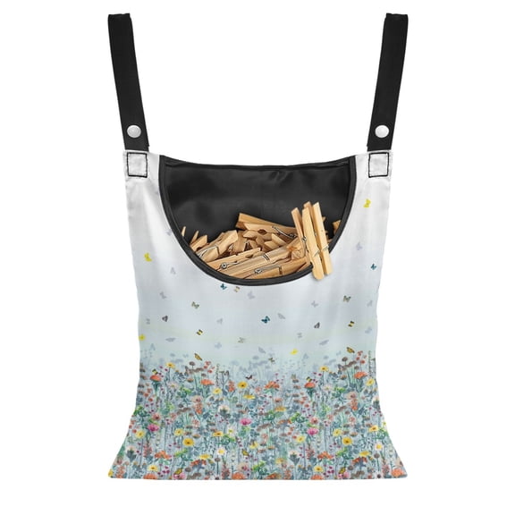 SEANATIVE Floral Butterfly Clothespin Bag Holder 2 Piece Aesthetic Hanging Storage Dust-Proof Pin Collector Bag for Clothesline Outdoor Laundry Room, 14.5*12 Inches