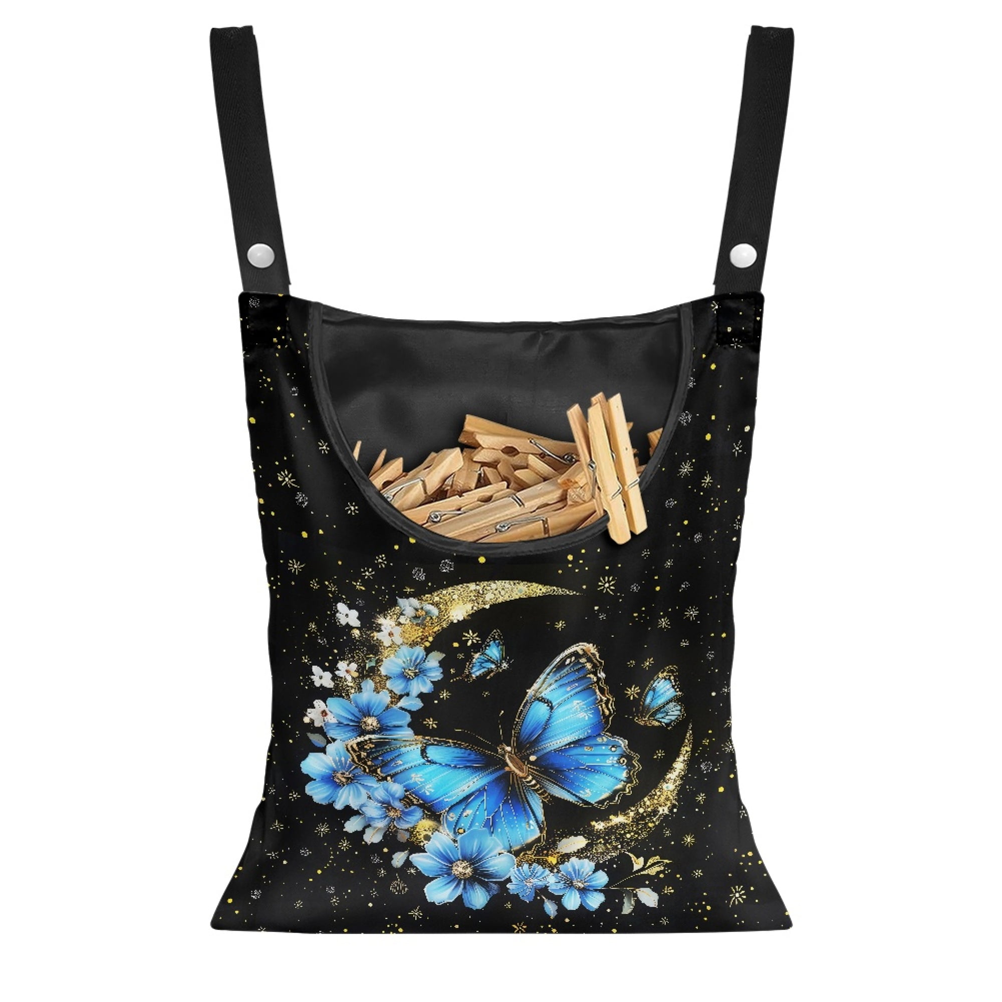 SEANATIVE Floral Butterfly Moon Clothespin Organizer Bag for Outdoor