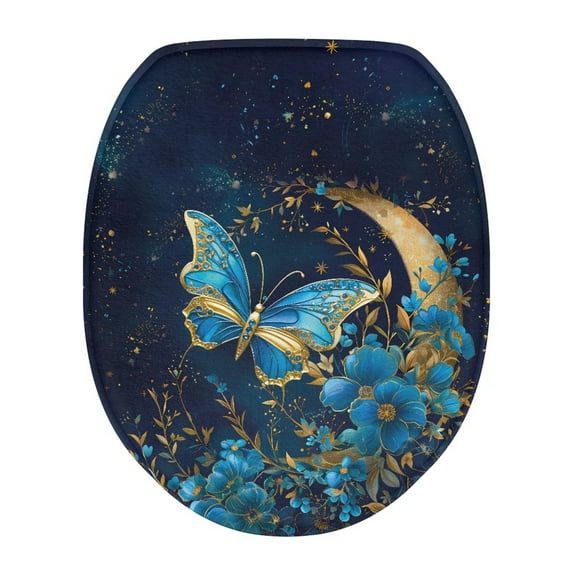 SEANATIVE Floral Butterfly Toilet Seat Lid Cover Oval Galaxy Moon Soft Toilet Seat Cover Universal Toilet Lid Dust Cover with Elastic Band Decor, Machine Washable