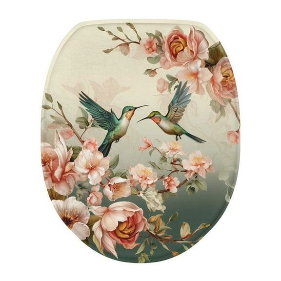 SEANATIVE Floral Hummingbird Elongated Toilet Seat Cover Home Decoration Toilet Lid Covers for Bathroom Soft Absorbent Cover Fits Most Oval Oblong Lids Accessories