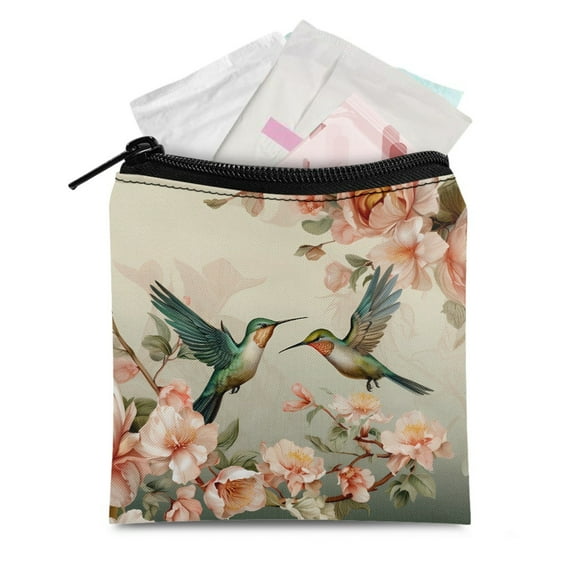 SEANATIVE Floral Hummingbird Sanitary Napkin Storage Bag for Women Aesthetic Pad Pouches for Period for Girls Portable Feminine Period Kit Bag with Zipper