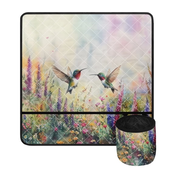 SEANATIVE Floral Hummingbird Sewing Machine Mat Aesthetic Muffling Mats with Pockets Foldable Muffling Mats to Reduce Vibration Home Decoration Easy to Clean