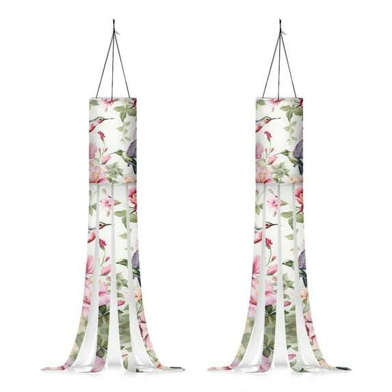 SEANATIVE Floral Hummingbird Windsocks 2 Piece Outdoor Hanging Sunflower 40 Inch Wind Sock with Tails Fall Autumn Decoration for Yard Garden Patio Home