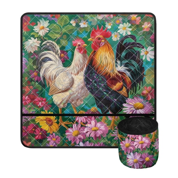 SEANATIVE Floral Rooster Sewing Machine Dust Cover Aesthetic Muffling Mats with Pockets Muffling Mats to Reduce Vibration Home Decoration Easy to Clean