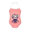 thumbnail image 1 of SEANATIVE Floral Sloth One Piece Bathing Suit Pink Comfortable Kids Sleeveless Swim Shirt Size 1-2 Years Skin-Friendly Hawaii Swimsuit Girls, 1 of 5