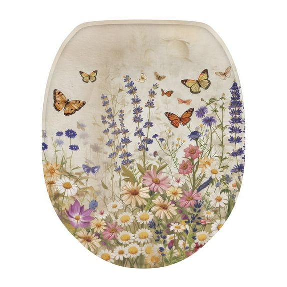 SEANATIVE Flower Butterfly Toilet Seat Cover Aesthetic Toilet Lid Covers for Bathroom Soft Toilet Seat Lid Cover Elongated Toilet Protector Cover Toilet Dust Cover