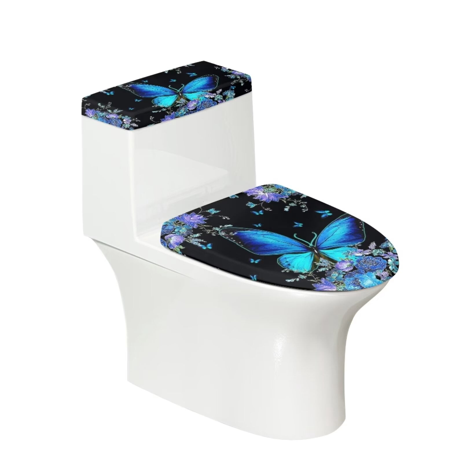SEANATIVE Flower Butterfly Toilet Tank Lid Cover Set of 2 Pack Durable