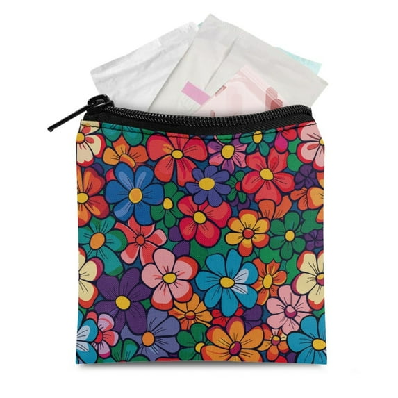 SEANATIVE Flower Daisy Sanitary Napkin Storage Bag Portable Tampons Organizer with Zipper for Women Girls Sanitary Napkin Storage 2 Piece Feminine Care Period Bags