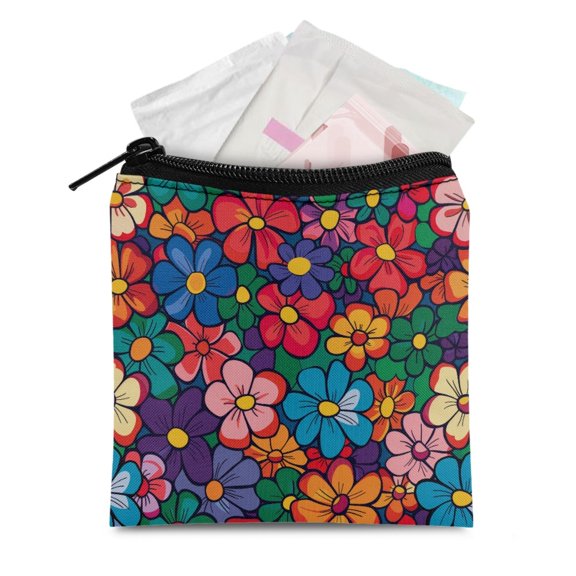 SEANATIVE Flower Daisy Sanitary Napkin Storage Bag Portable Tampons Organizer with Zipper for Women Girls Sanitary Napkin Storage Feminine Care Period Bags