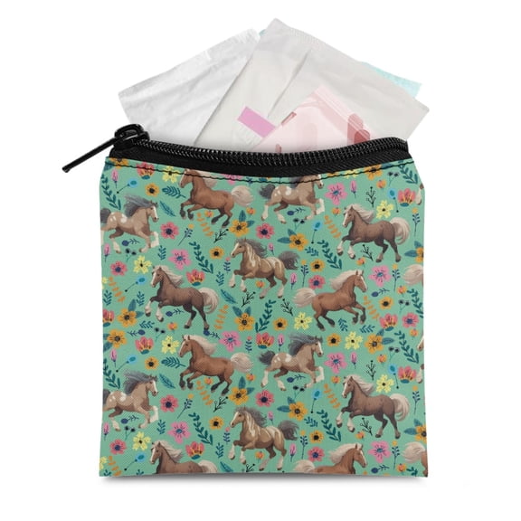 SEANATIVE Flower Horse Sanitary Napkin Storage Bag Soft Menstrual Pad Period Bag for Women Feminine Period Kit Bag with Zipper Small Tampon Pouch for Purse